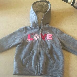 Baby girl grey love hoodie.